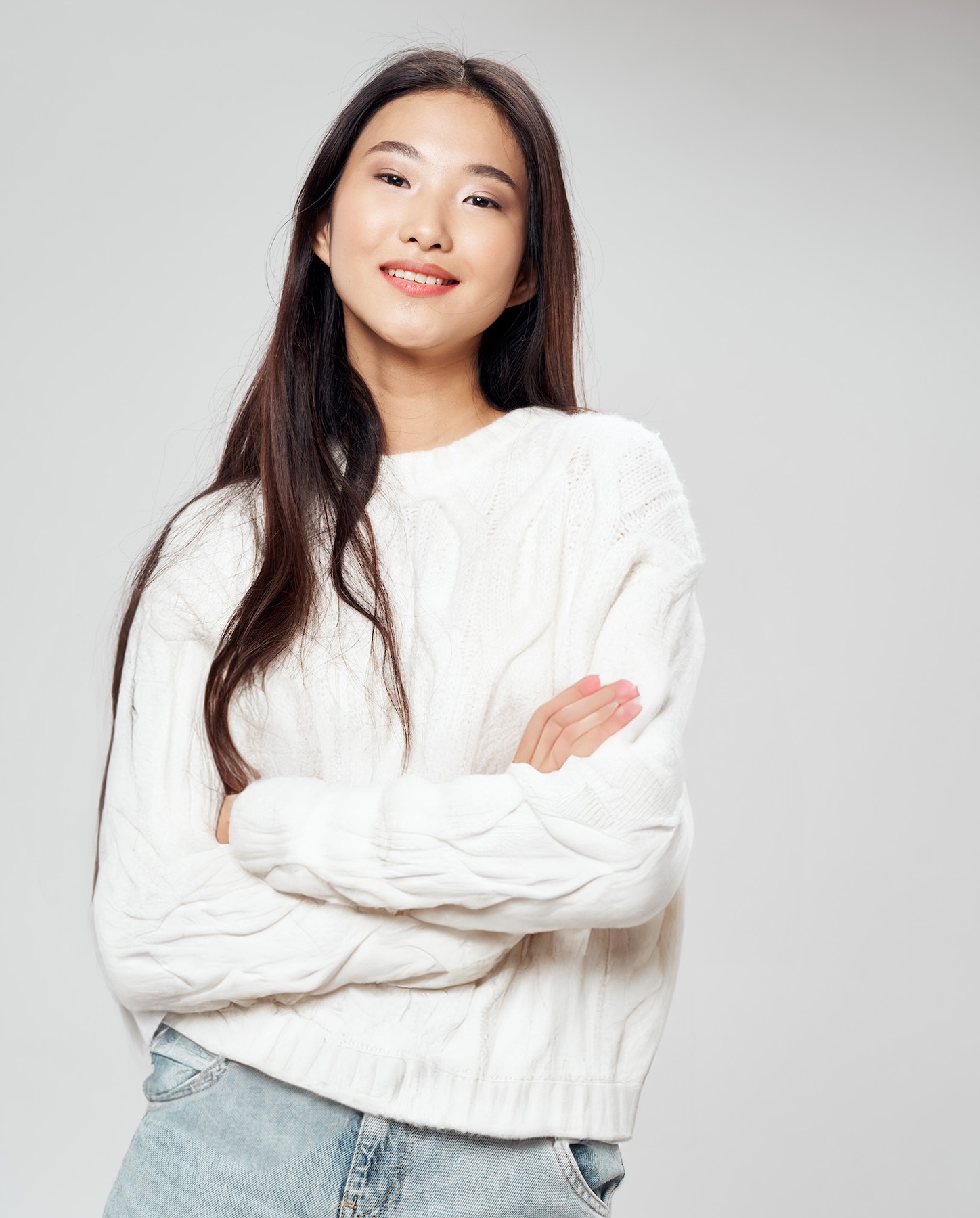 beautiful natural young girl in white sweater